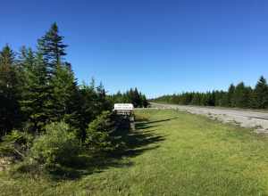 Sign for the Big Spruce Scenic Overlook along West Virginia State Route 150 (Highland Scenic Highway) in western Pocahontas County, West Virginia