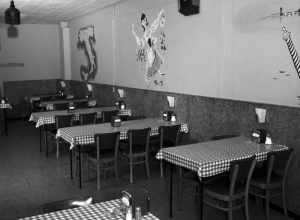 Pizza Haven dining room, SW 153rd Street and Ambaum Blvd SW, Burien, Washington, circa 1958.