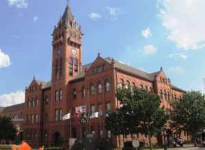 The Champaign County Courthouse, located at 101 East Main Street in Urbana, Illinois, is the fifth such building.  Built in 1900 for $150,000 and designed by Joseph Royer in the Richardsonian Romanesque style, the building has a 2002 addition to the