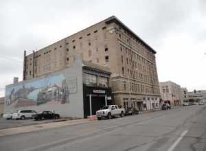 From flickr: Steamboat Mural - Pine Bluff, Arkansas. (The hotel is the large building behind the mural).