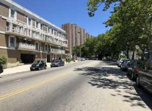 View north along Hudson County Route 505 (John F Kennedy Boulevard East) between 51st Street and 54th Street in West New York, Hudson County, New Jersey