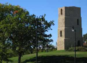 Old Stone Water Tower in Water Tower Place Park.