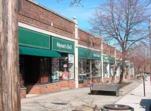 Shops facing Lee Road in the Cedar-Lee neighborhood of Cleveland Heights, Ohio