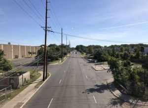 View east along Hudson County Route 508 (Newark-Jersey City Turnpike) from the overpass for the rail line between Greenfield Avenue and Bergen Avenue in Kearny, Hudson County, New Jersey