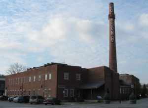 Front of Johnson's Creamery, located at 400 W. Seventh Street in Bloomington, Indiana, United States.  Built in 1914 and since converted into a shopping center, it is listed on the National Register of Historic Places, and it is part of a