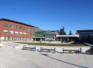 Panoramic view of the newly added 2013 south courtyard at Shorewood High School