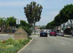 Monterey Park is a city in Los Angeles County, California, United States, 10 miles (16 km) east of Downtown Los Angeles. The city's motto is "Pride in the past, Faith in the future". Monterey Park is part of a cluster of cities (Alhambra, Arcadia,