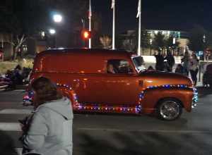 A Chevrolet Advance Design panel van in the 2019 Arlington Holiday Lights Parade in Arlington, Texas (United States).