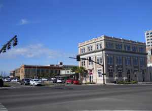 Northwest view of Gulfport Harbor Square Commercial Historic District taken from the intersection of 25th Avenue and 13th Street, Gulfport, Mississippi, USA.