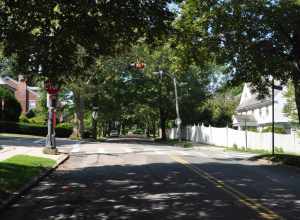 Dean Rd and Fisher Ave in the Fisher Hill Historic District in Brookline, Massachusetts.