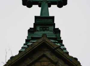 The cross on the top of the south transept of Holy Name Cathedral in Chicago, Illinois.