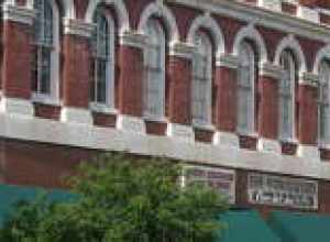 Buildings on the northern side of W. Main Street (U.S. Route 22/State Route 188) in Lancaster, Ohio, United States, seen looking eastward from the Columbus Street intersection.  This block is part of the Lancaster West Main Street Historic District,