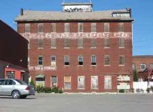 Northern side of the former Louisville Leather Company Tannery Building, located at 711-715 Brent Street in Louisville, Kentucky, United States.  Built in 1875, it is listed on the National Register of Historic Places.